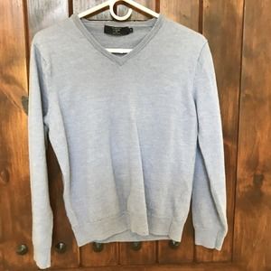 J. Crew Light Blue VNeck Sweater Woman Merino Wool Medium